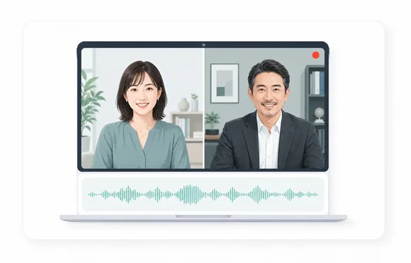 オンライン会議を録画しているイラスト